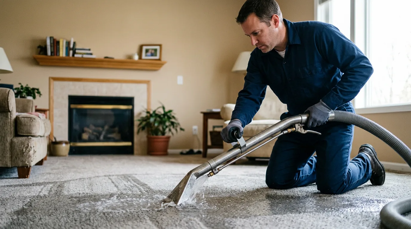 Water damage restoration technician working near Atchison, KS